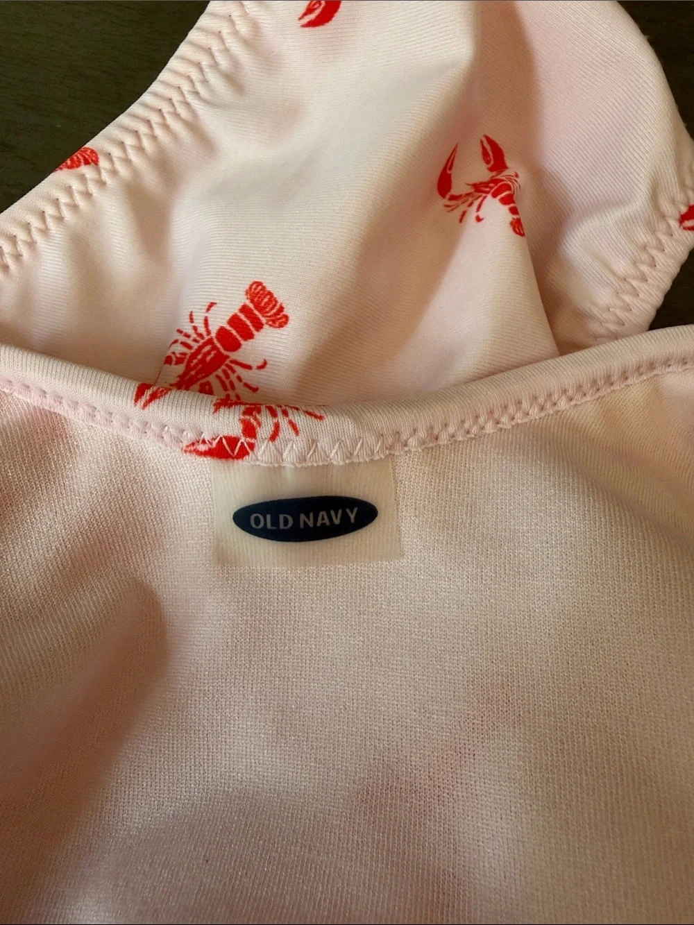 Old Navy Pink Swimsuit with Red Lobster Print